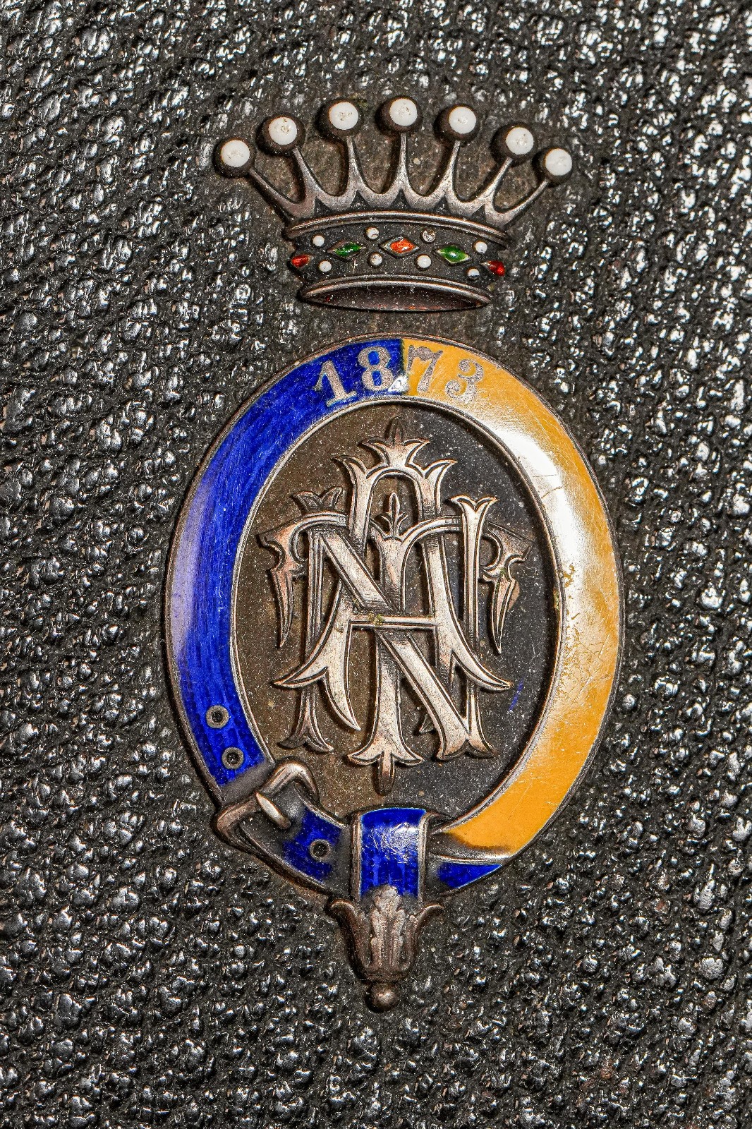 Austrian Antique Victorian Leather Cigar Case Silver Enamel Armorial Tobacciana