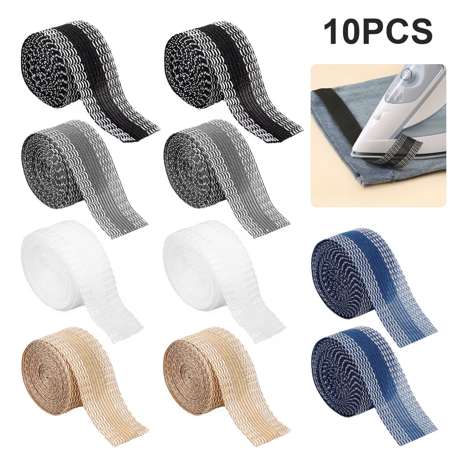 10 Iron-On Hemming Tape Fabric Fusing Strip No-Sew Self-Adhesive Clothing Repair