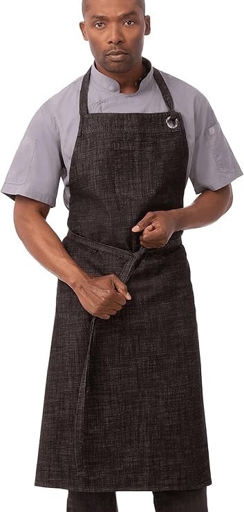 Chef Works Unisex Corvallis Bib Apron Black 40"L X 39"W - New