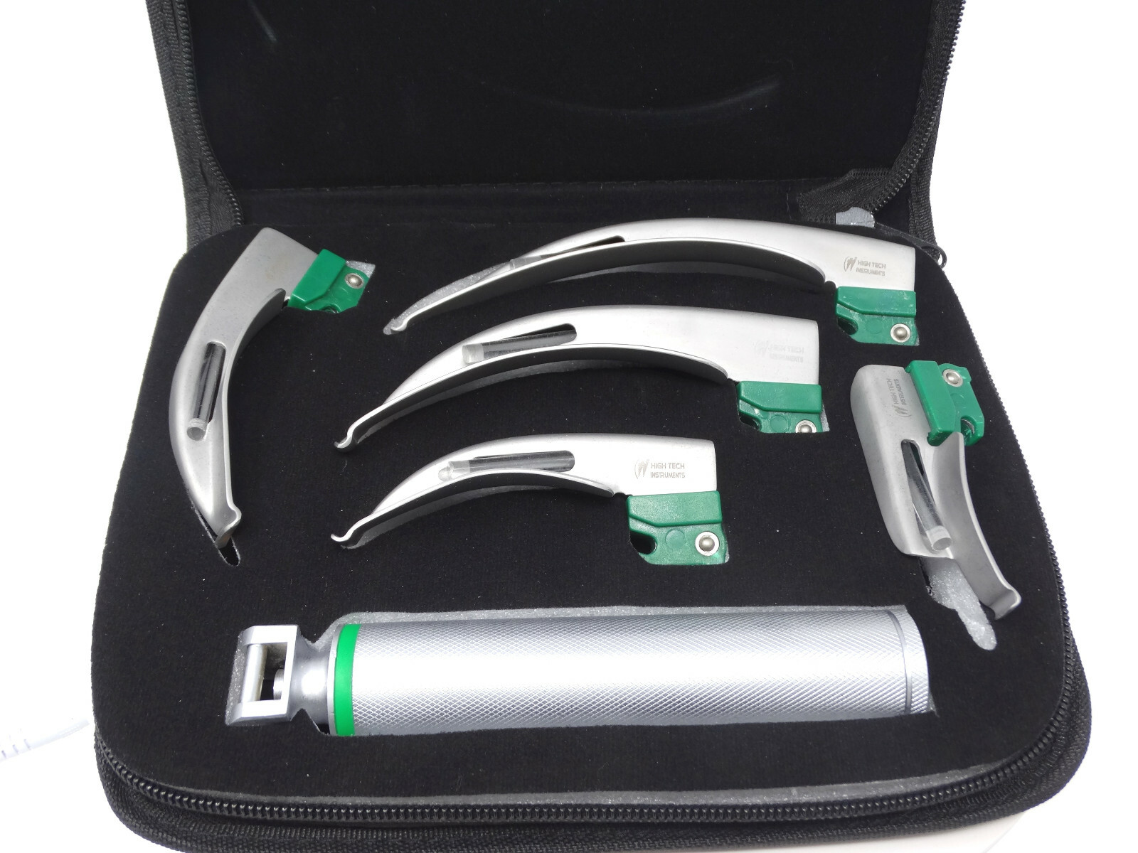 Laryngoscope Set 6 PCS Intubaion Blades + Handle Fiber-Optic Kit with Black Case