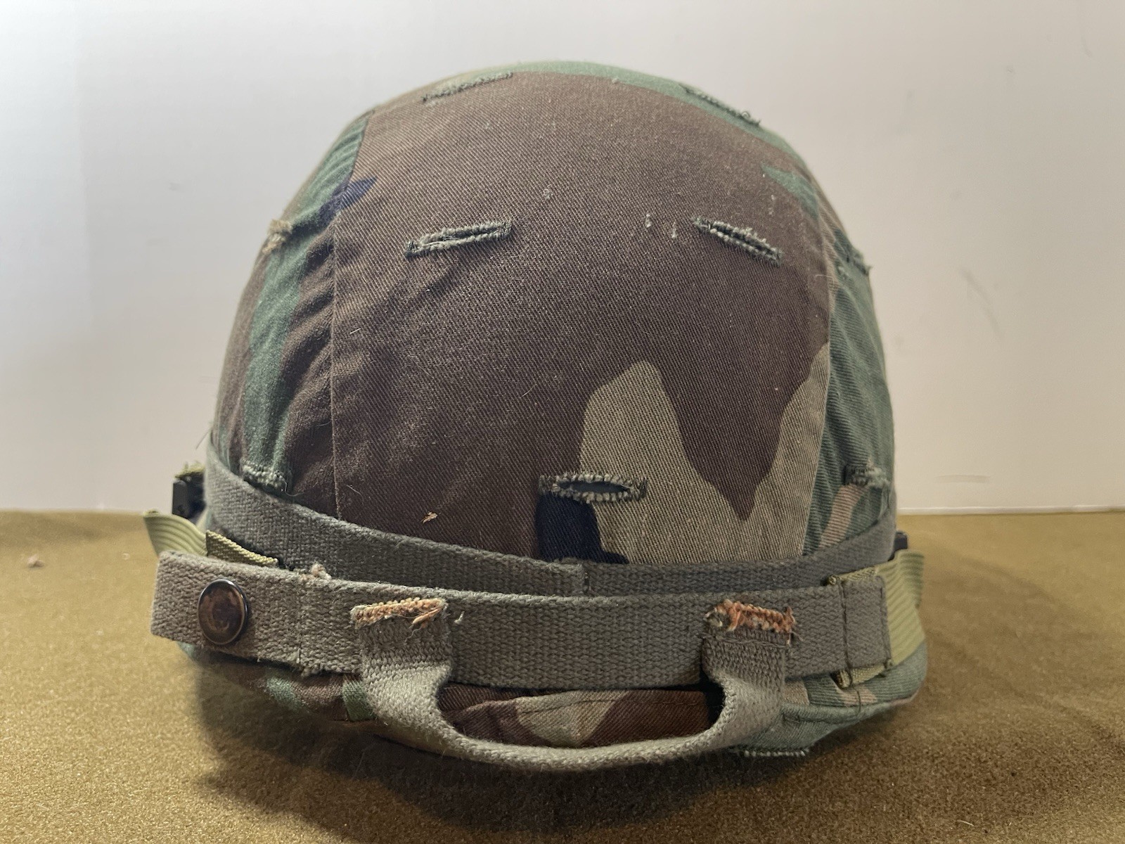 US Army M1 Helmet Shell With Cover And Chin Strap 1980s Vintage No Liner