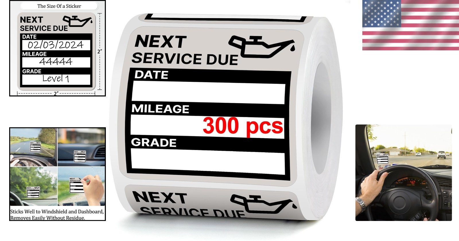 300 Oil Change Stickers, 2"x2" Easy Write Vinyl Labels, No Residue