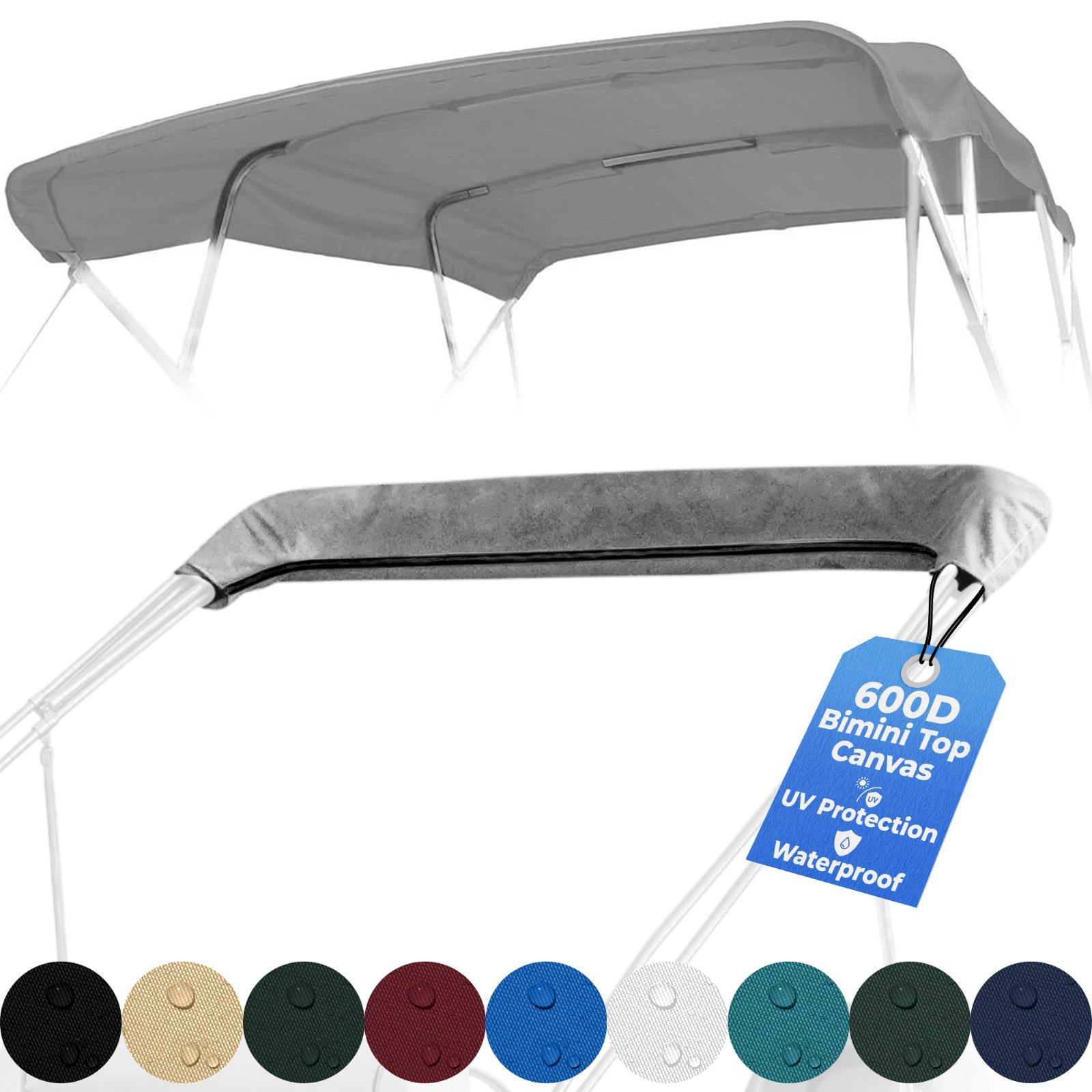 Pontoon Boat 4 Bow Bimini Top Replacement Canvas fabric 8 or 10 Feet w/ boot