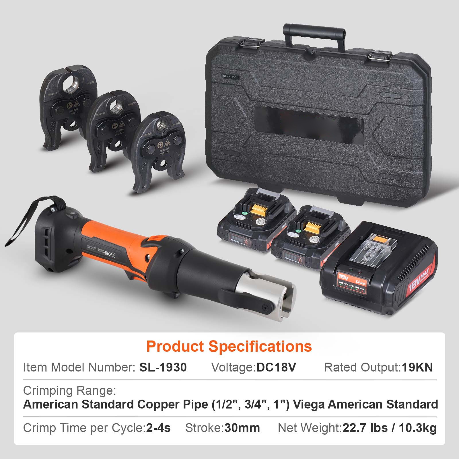 Uimoso Pro Press Tool Pipe Crimping Kit Press Tool Battery Kit 1/2" 3/4" 1" Jaw
