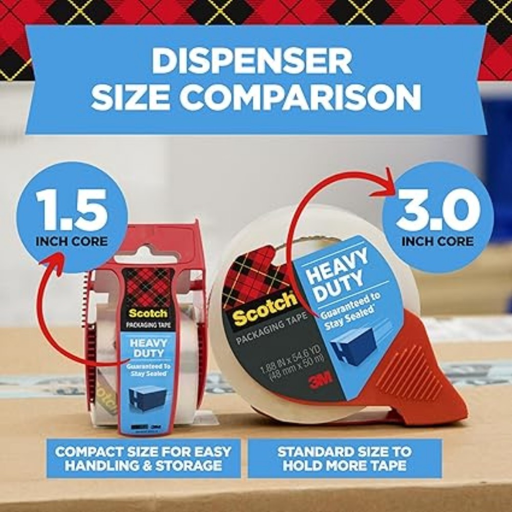 3M Scotch Tape Gun Dispenser with Heavy Duty 3850 Shipping Packaging Tape, 1Roll