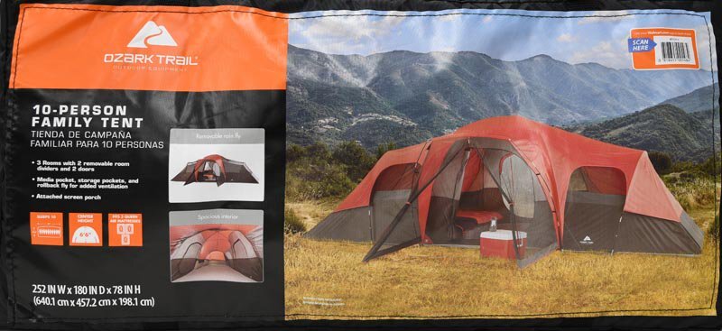 Large Outdoor Camping Tent, 10-Person 3-Room Cabin Screen Porch Waterproof Red