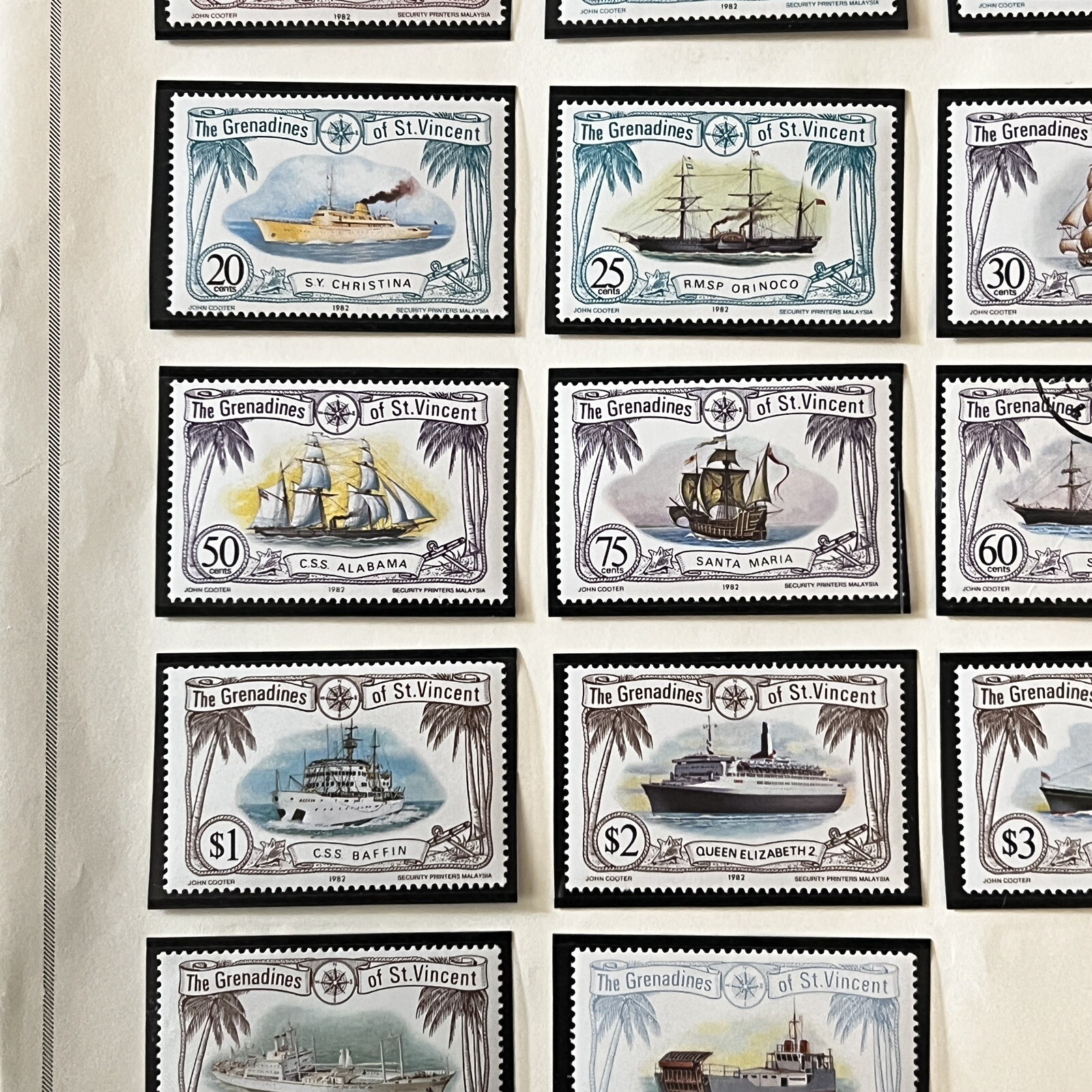 1977 1982 1989 GRENADINES OF ST. VINCENT MINT STAMPS ON ALBUM PAGE, HIGH DENOMS