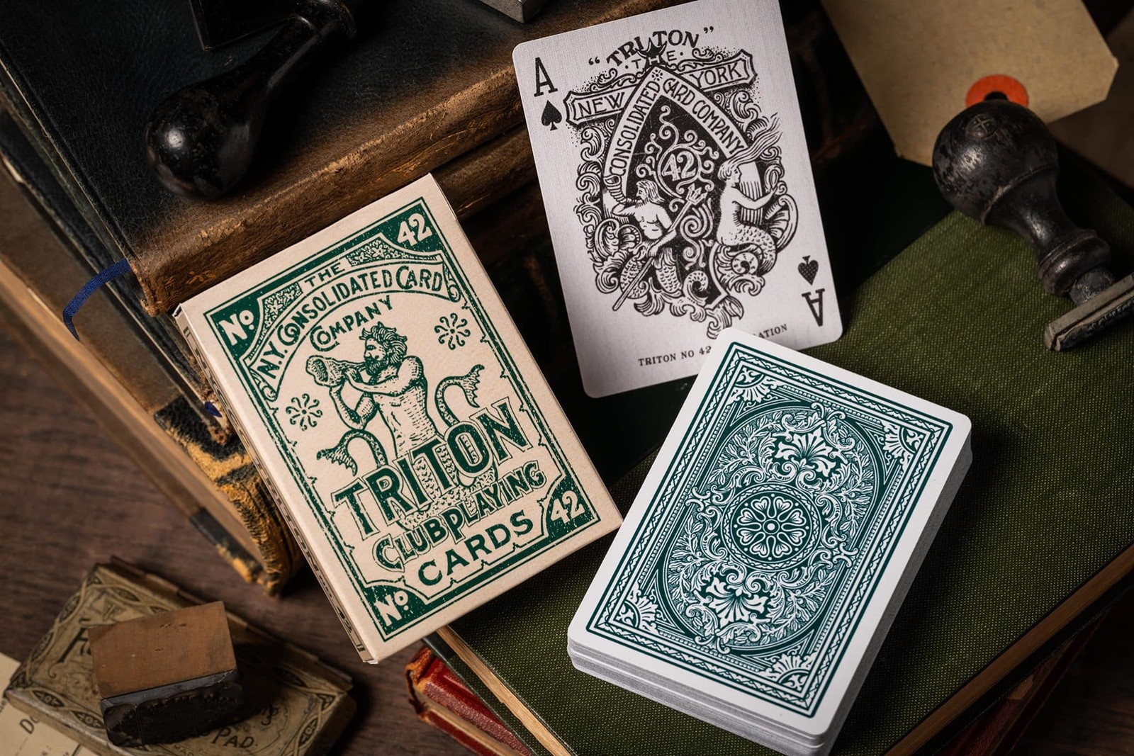 Triton 42 Club Playing Cards –Antique Restoration (sea green) by A Haines