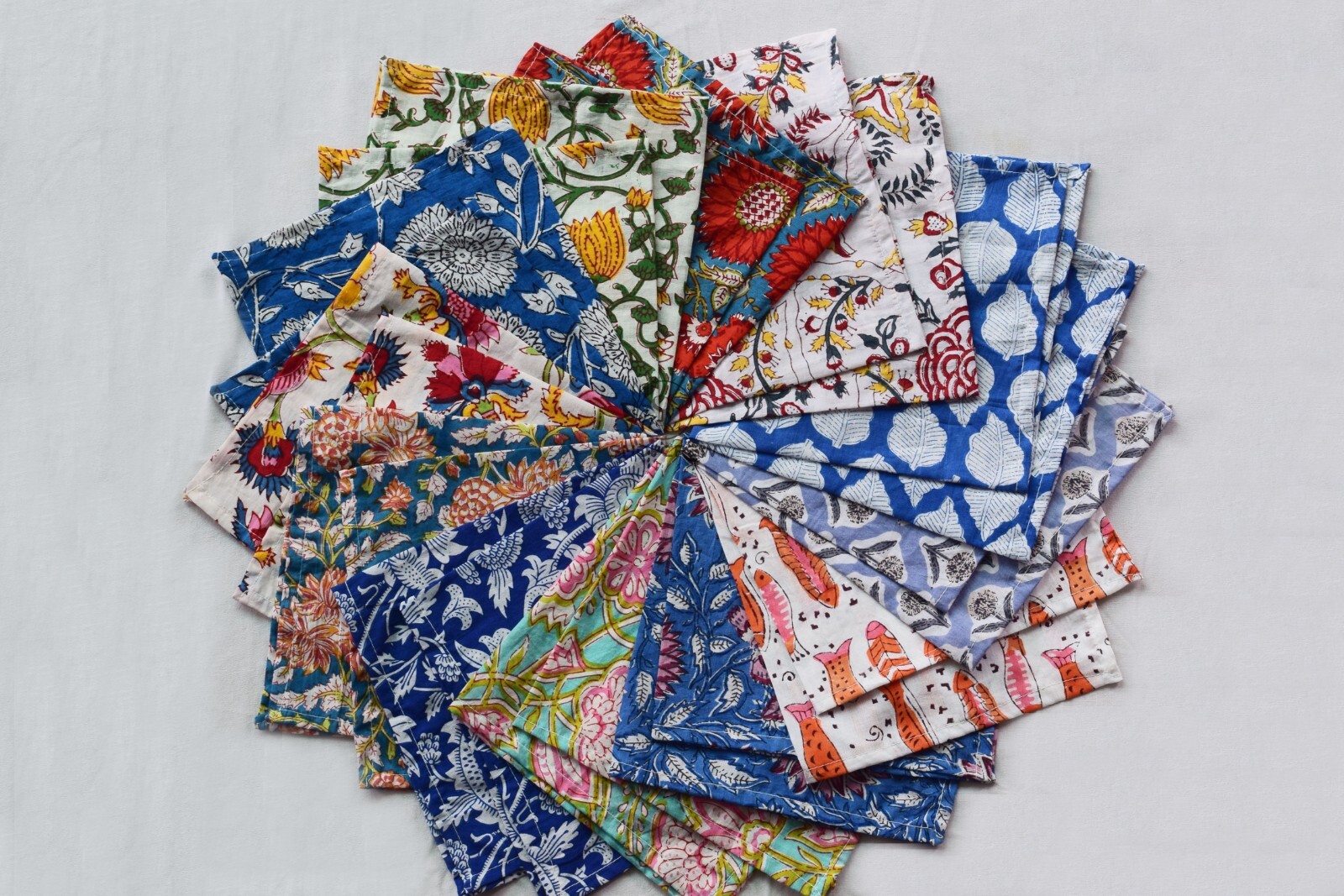 Assorted Cloth Napkins Set Hand Block Floral Printed Cotton Dinner Table Napkins