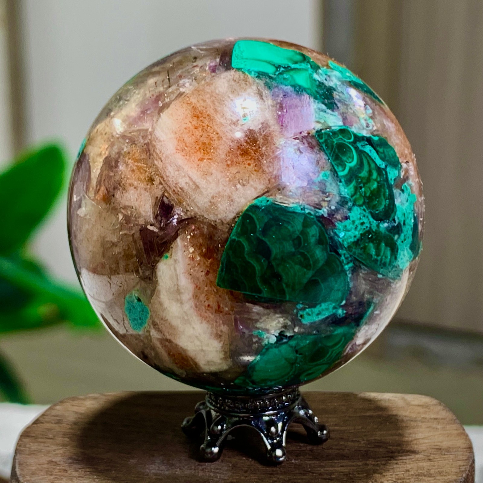 102G Newly discovered rare malachite purple mica symbiotic sphere restoration