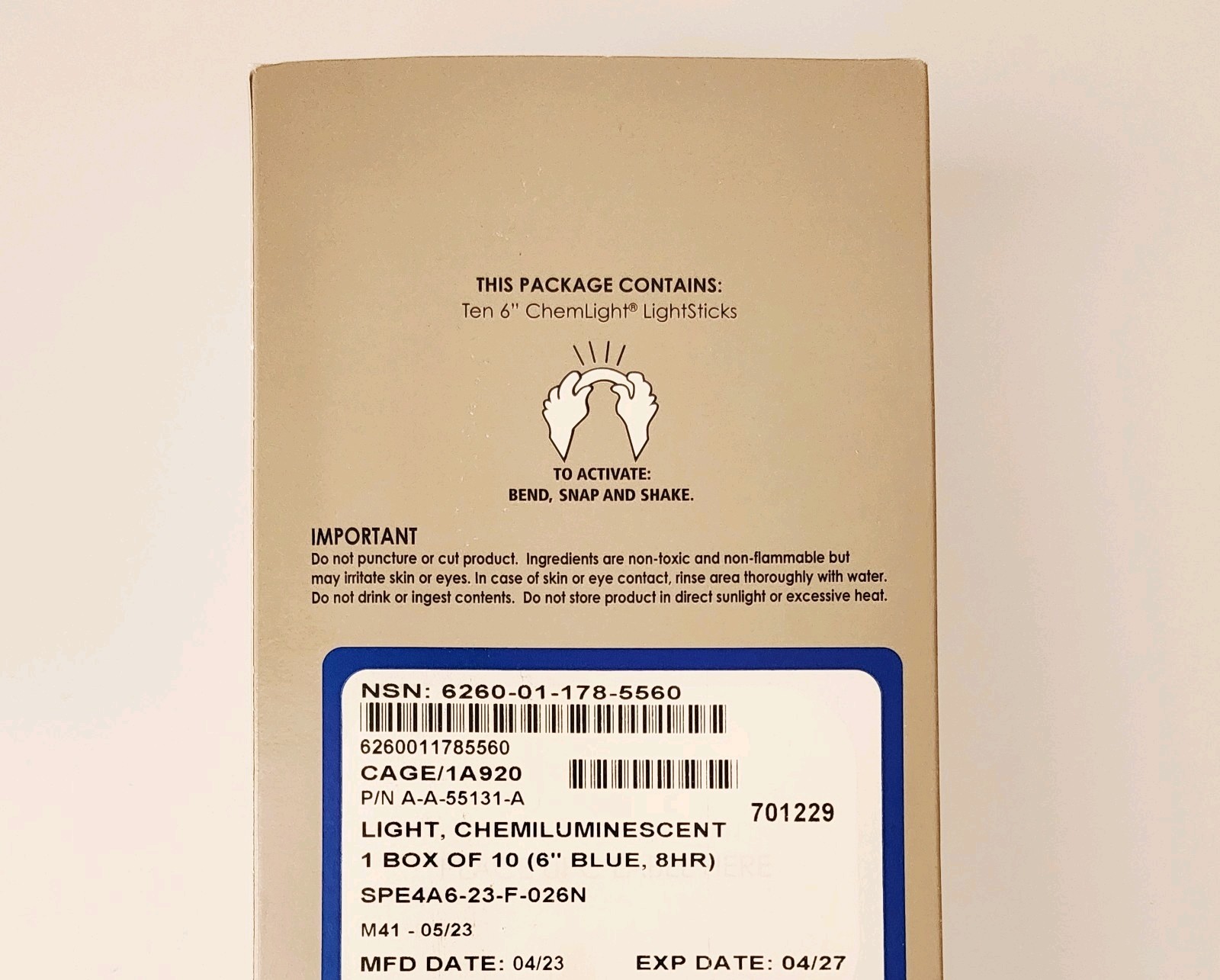 LC Industries ChemLight 6 inch Blue Box of 10 Military Grade Glow Sticks