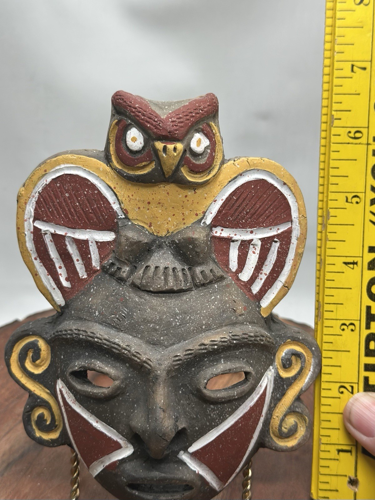 Vintage Stoneware Clay Aztec Folk Art Tribal Mayan Face Mask Wall Hanging