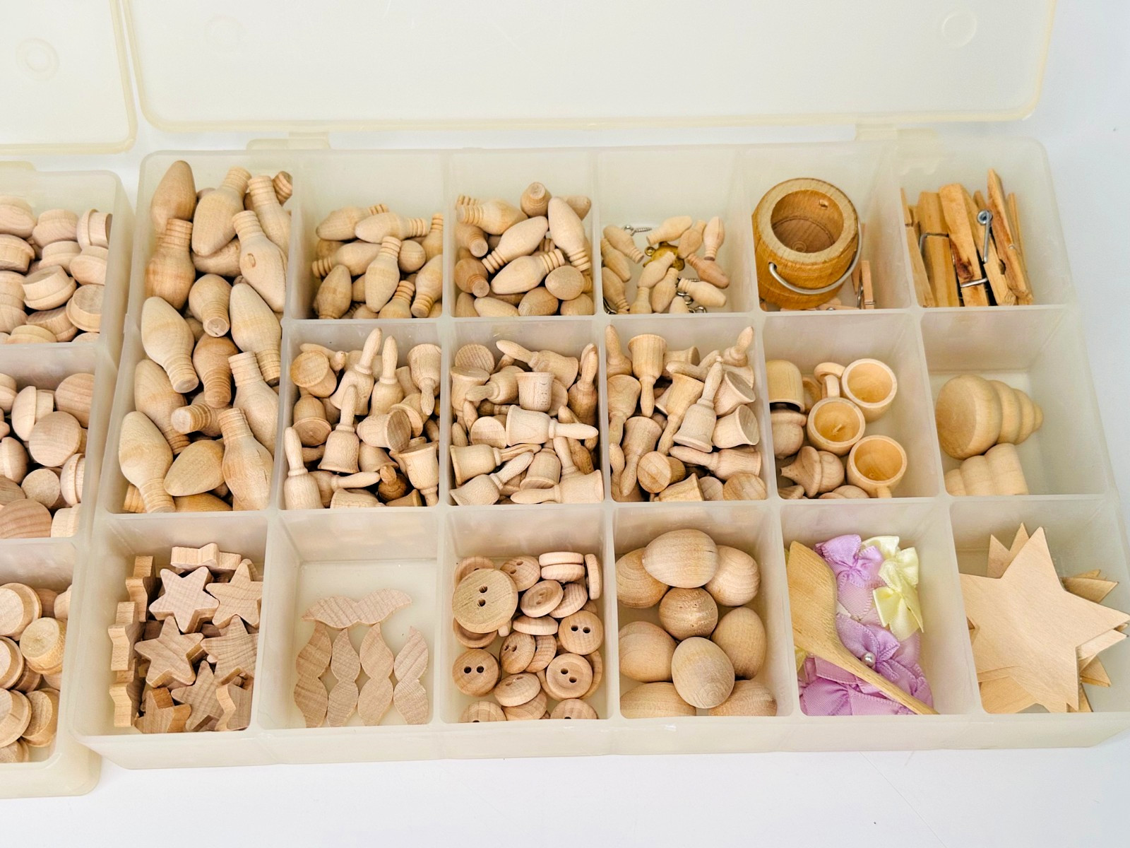 Unfinished Wood Miniatures Cutouts Turnings in Craft Cases Mixed Lot