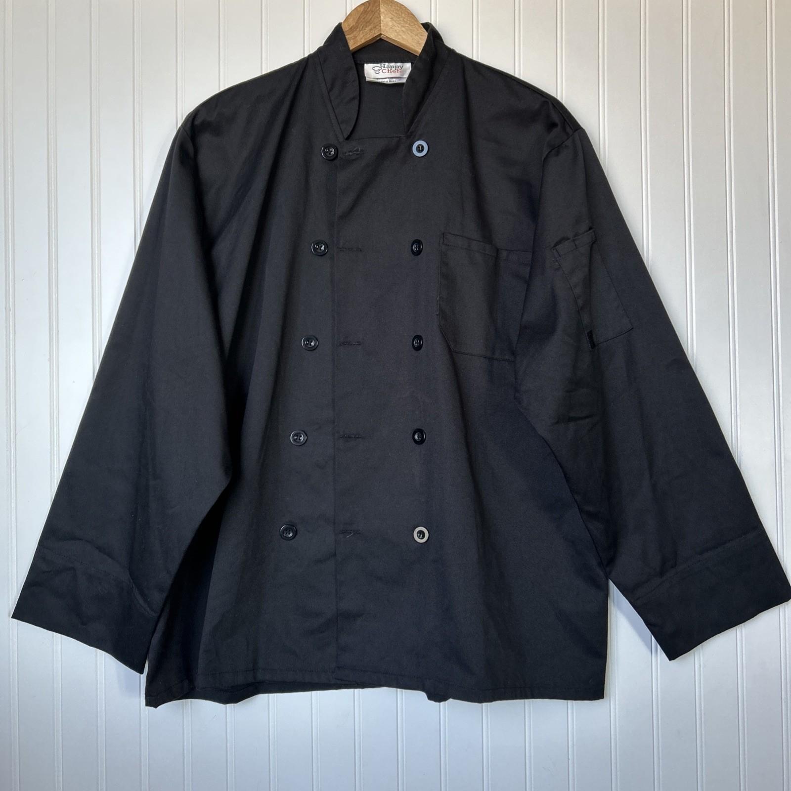 Happy Chef Men's Chef Coat Black Button-Down Long Sleeve L