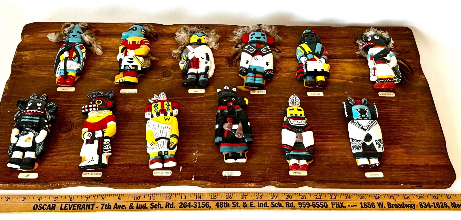 Hopi Wall Art 12 Hand Made Kachina-6"- on Wood Plaque 32" x 14" Native American