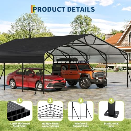 Heavy Duty Metal Carport 20 x 20 ft Outdoor Car Shelter Garage for Boats