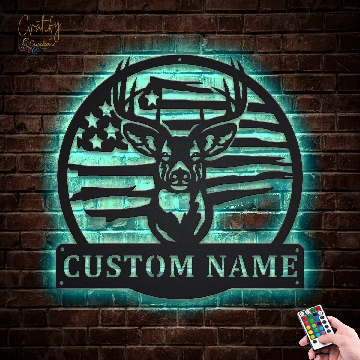Personalized Deer Hunter Metal Sign LED Light Wall Decor