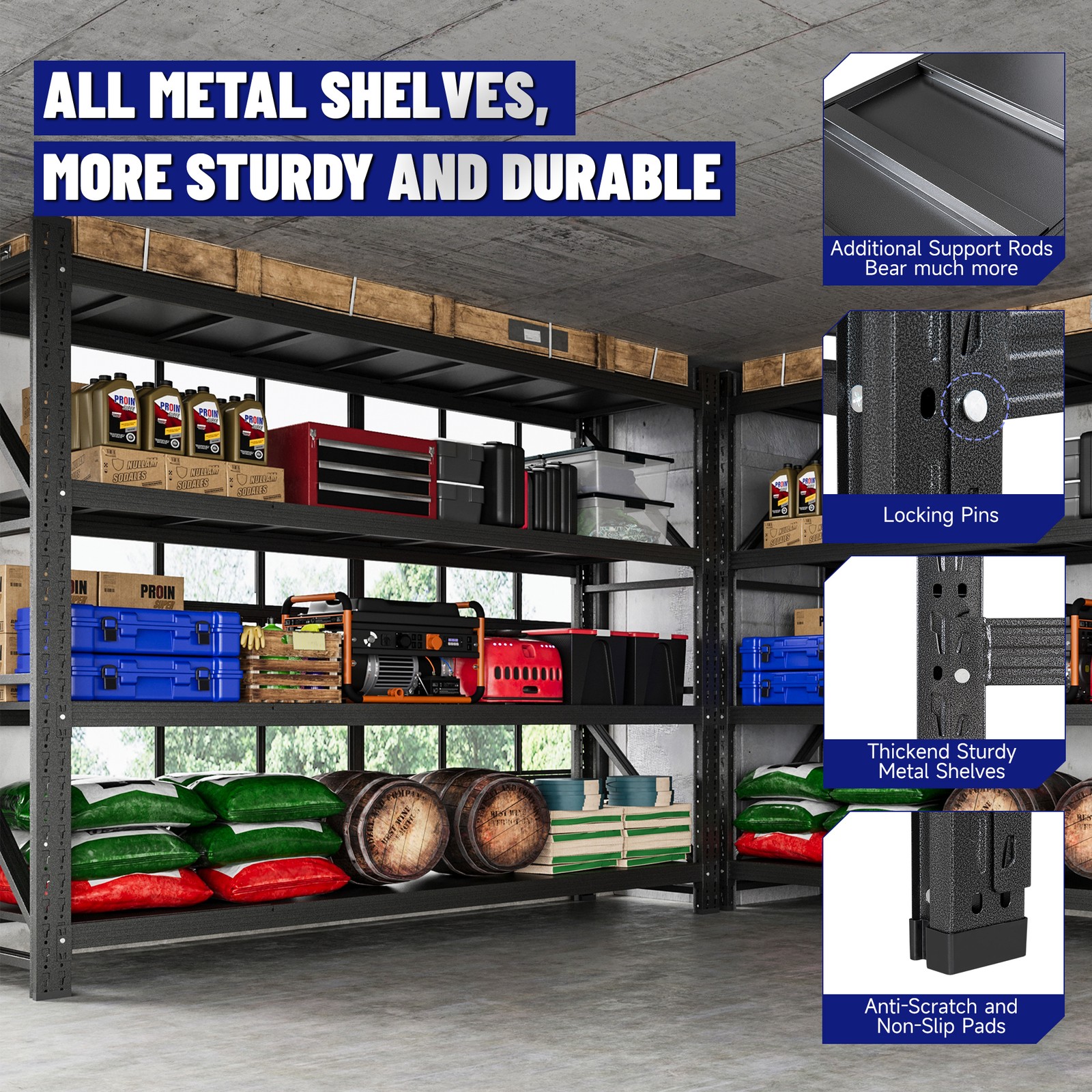 7000lb Heavy Duty Steel Shelves 79"W, Garage/Warehouse/Basement Storage Rack