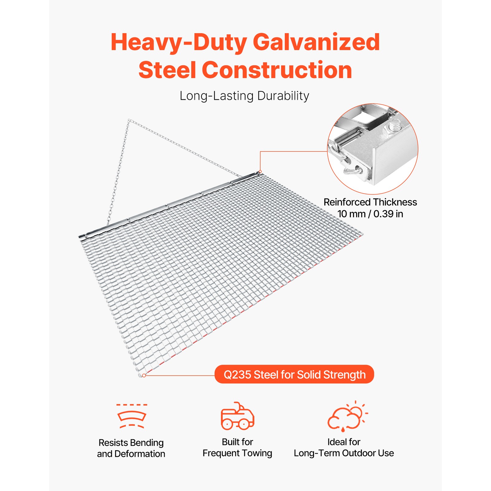 Uimoso 5 x 3 ft Chain Harrow Rake for ATV, UTV, and Tractor Use