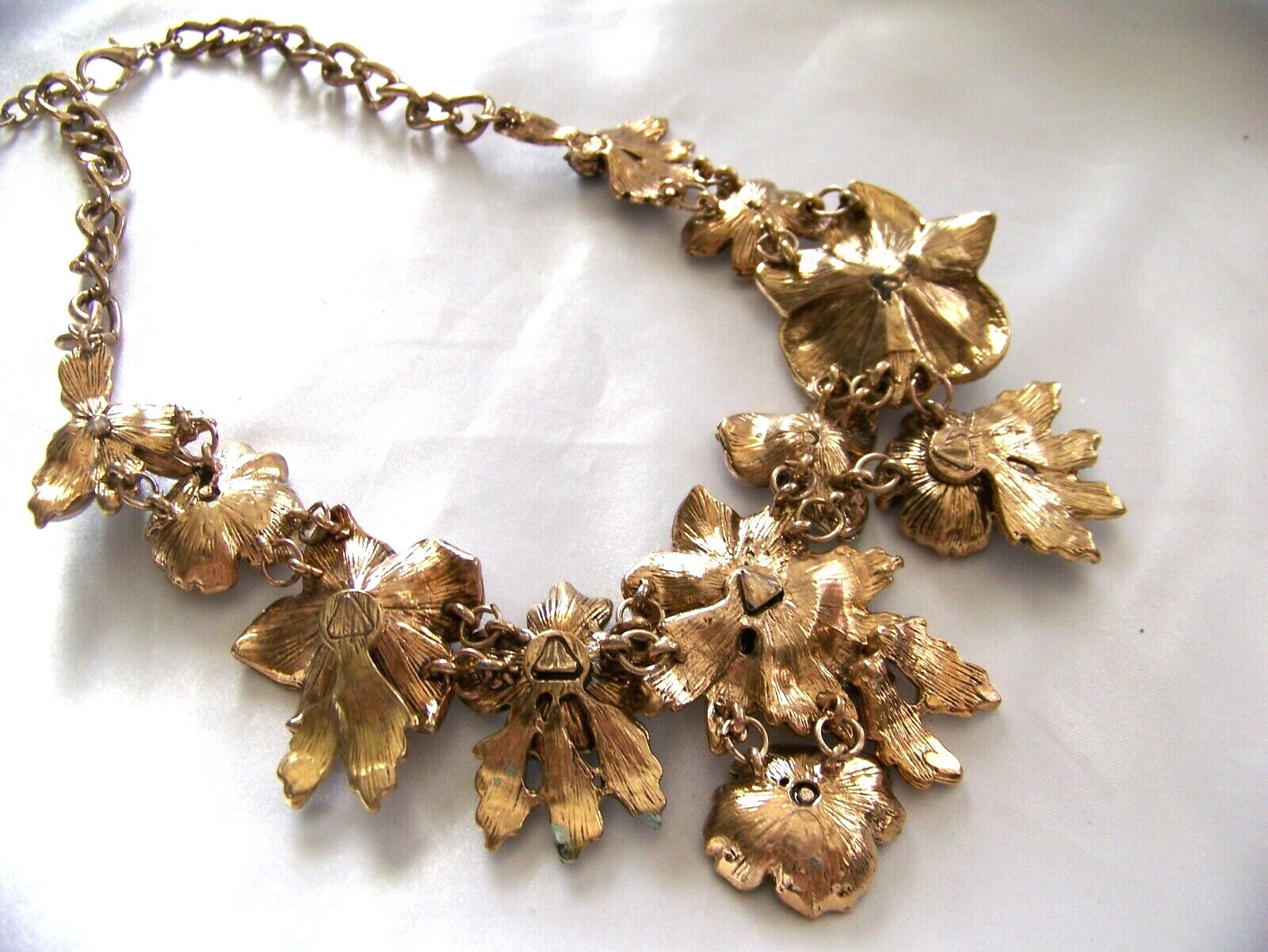 VALENTINE FLORAL BOUQUET VTG Style Pave Rhinestone Enamel Bib Necklace