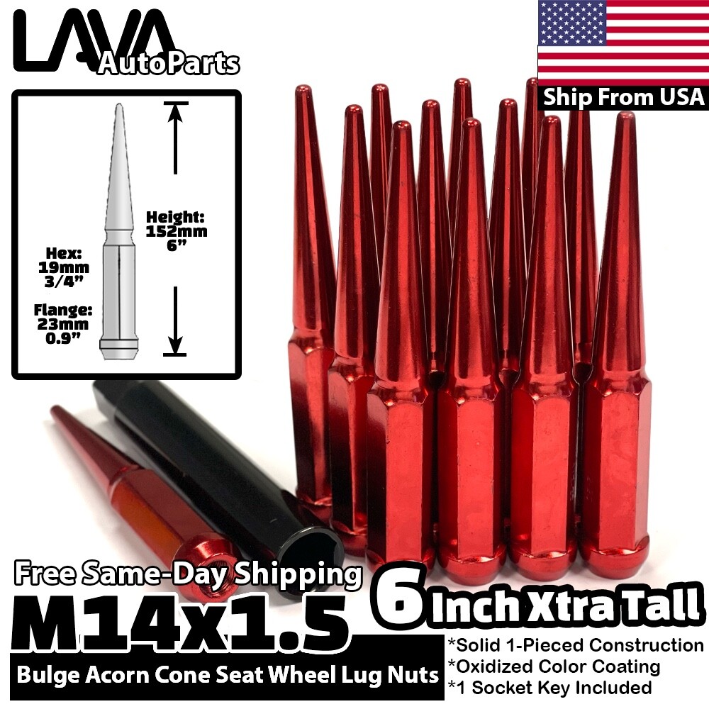 24x 6" Red 14x1.5 Spike Lug Nut Fit Chevy Silverado1500 Tahoe Suburban Traverse