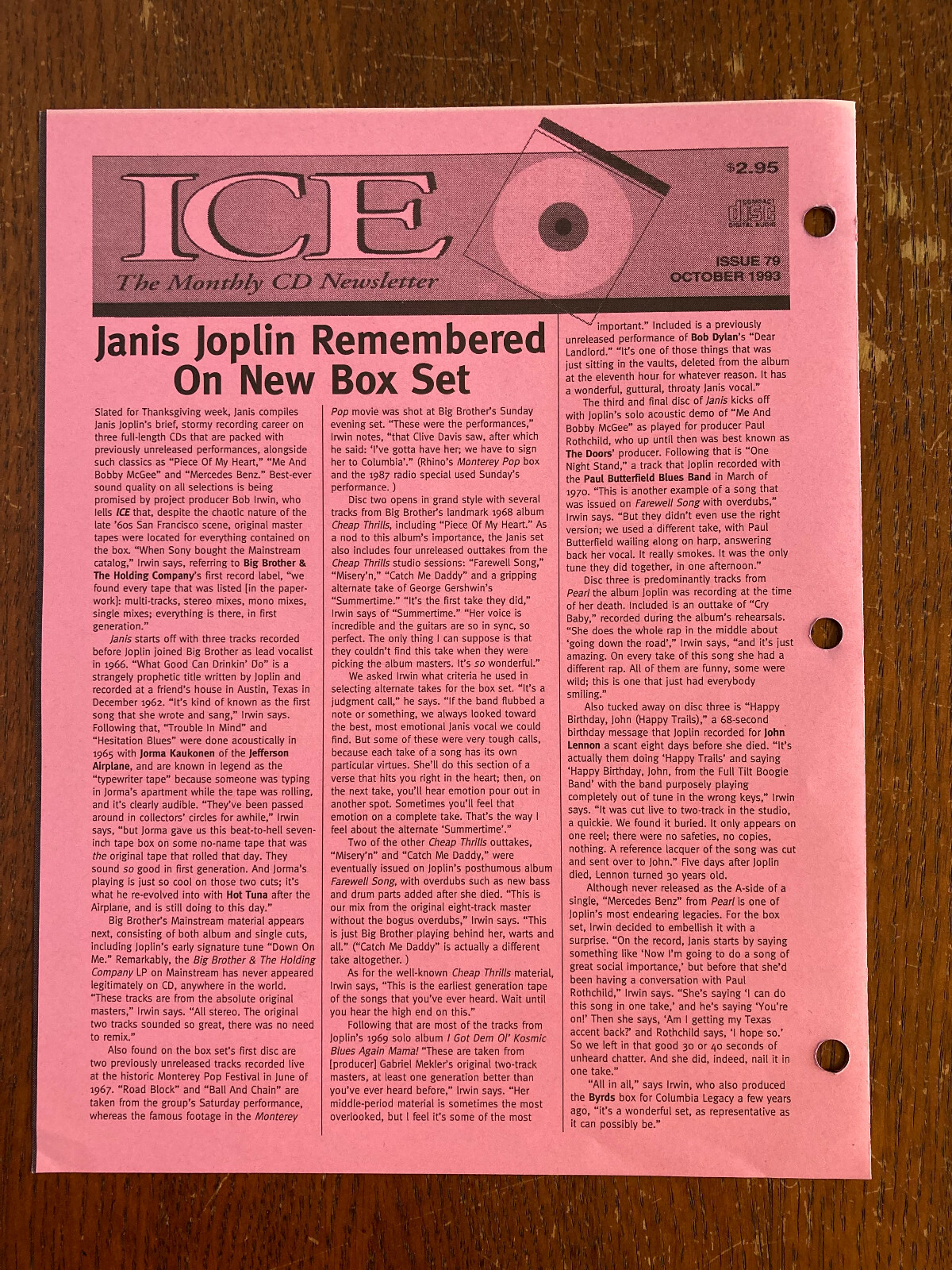 Janis Joplin 'Janis' 1993 RARE Industry Marketing Solicitation Sheet