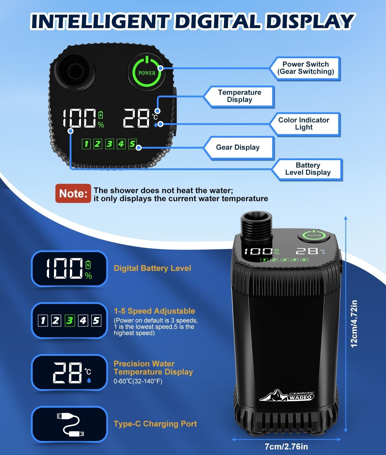 2026 Upgraded Portable Shower with Heater,5 Gal Foldable Bucket,LED Display