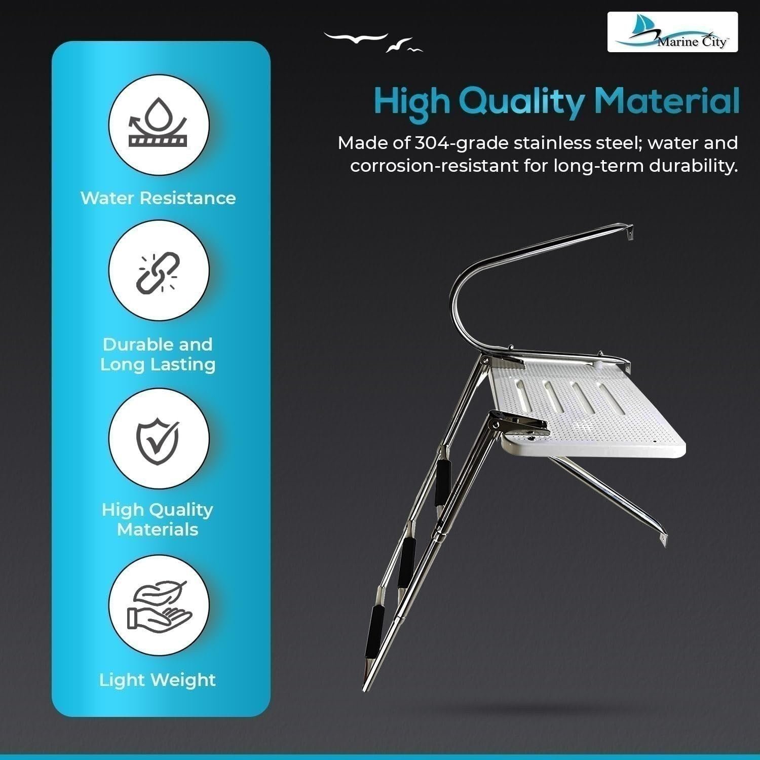 Marine City 3 Step Stainless Steel Telescoping Boat O/B Swim Ladder for Boat