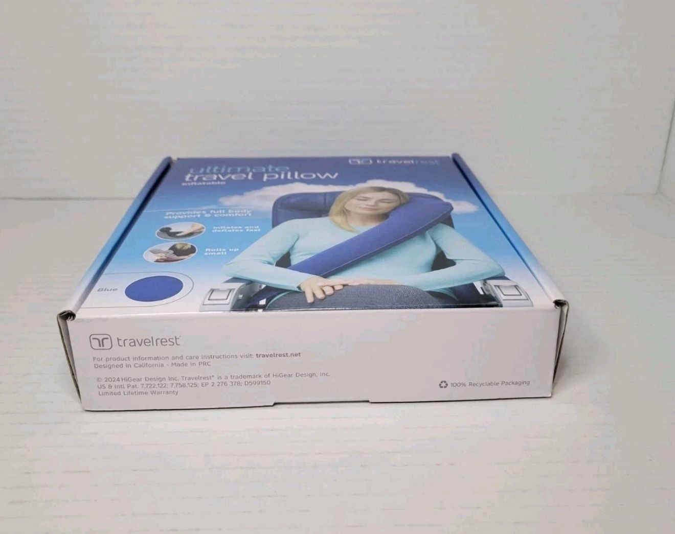 Travelrest Ultimate Inflatable Travel Pillow Neck Head Shoulder Support Blue NEW