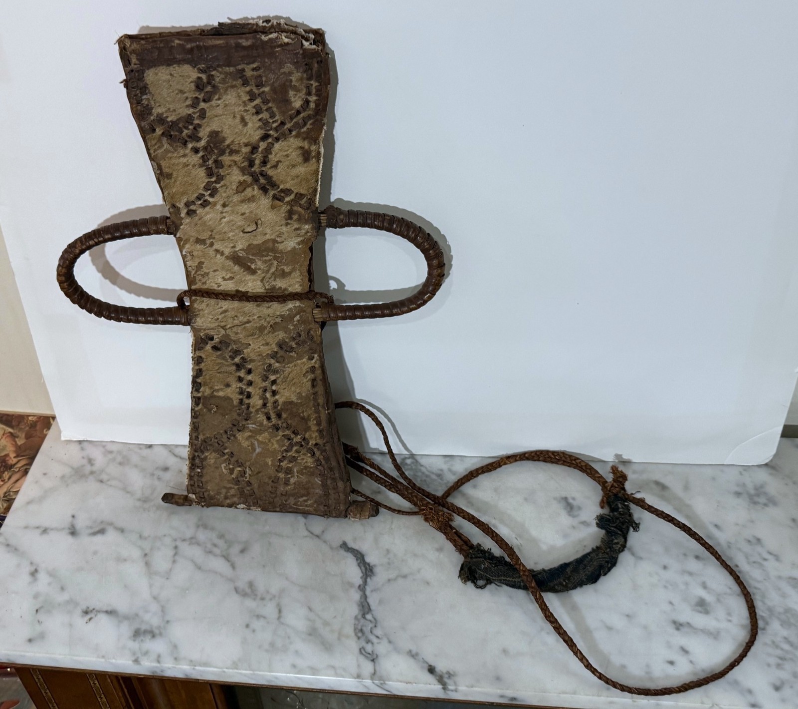 VINTAGE CAMEROON GRASSLAND ANIMAL SKIN COVERED TIKAR MACHETE SHEATH