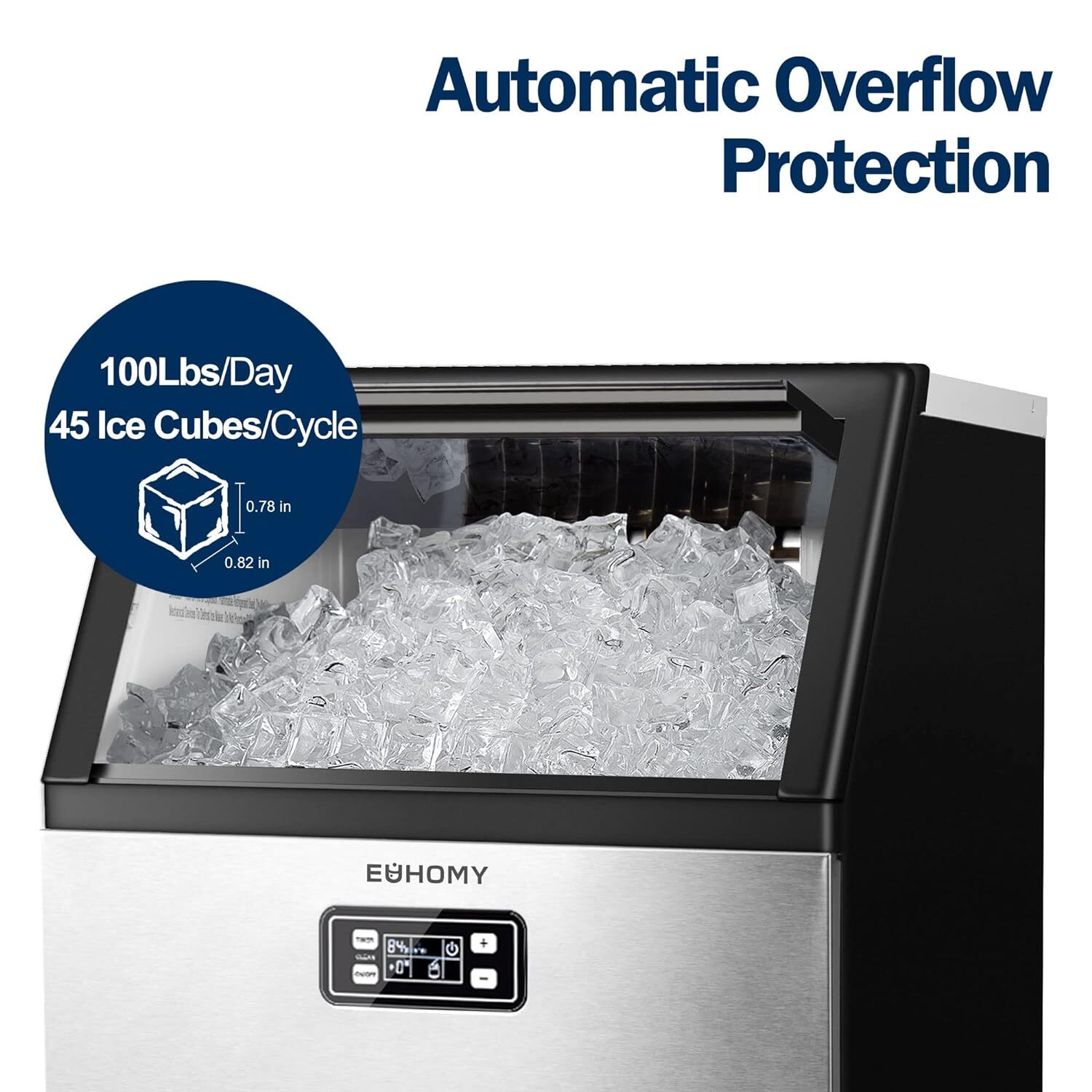 EUHOMY Commercial Ice Maker Machine, 100lbs/24H Stainless Steel Under Counter ic