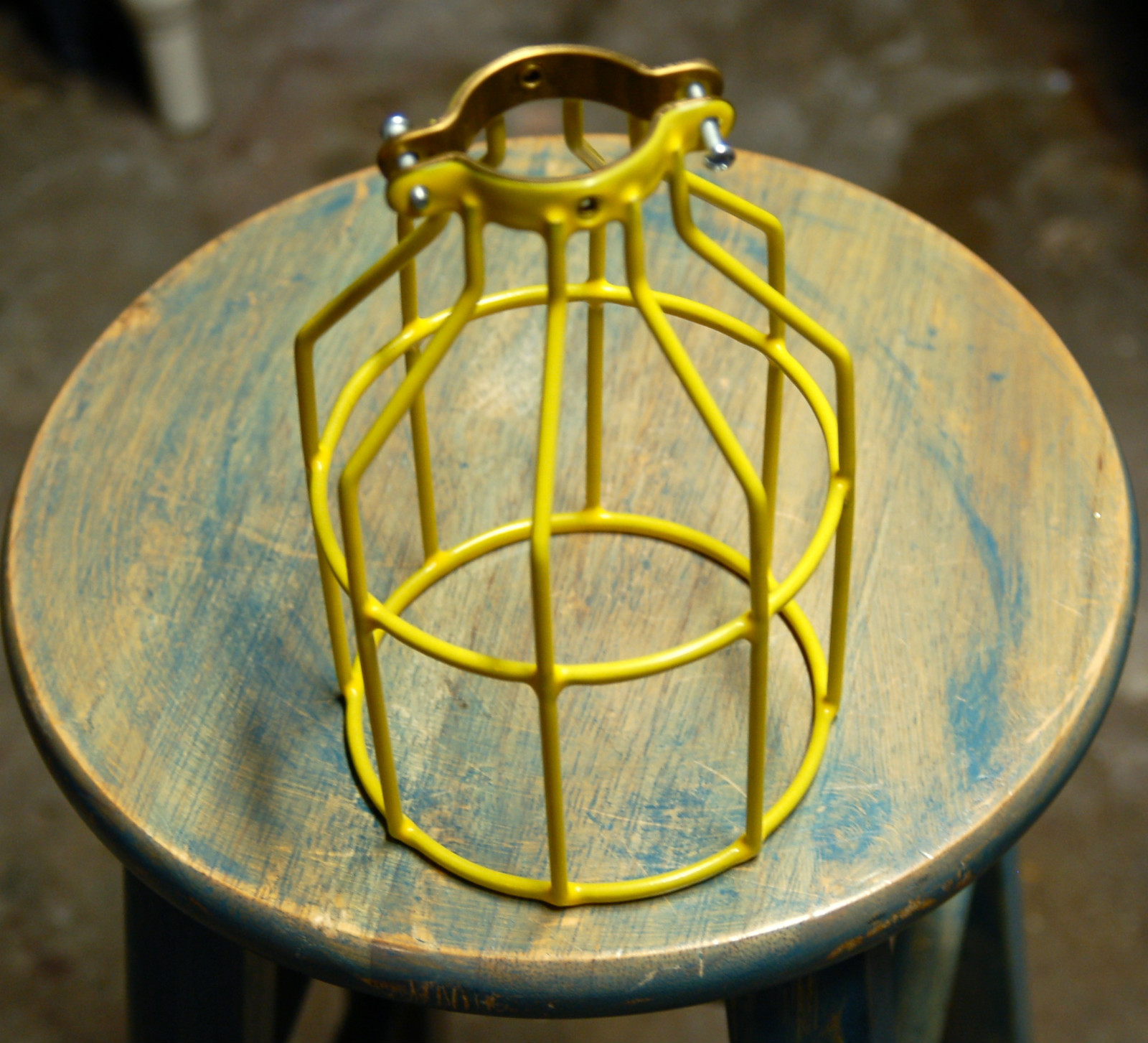 Yellow Bulb Guard, Clamp On Lamp Squirrel Cage, Vintage Trouble Light Industrial