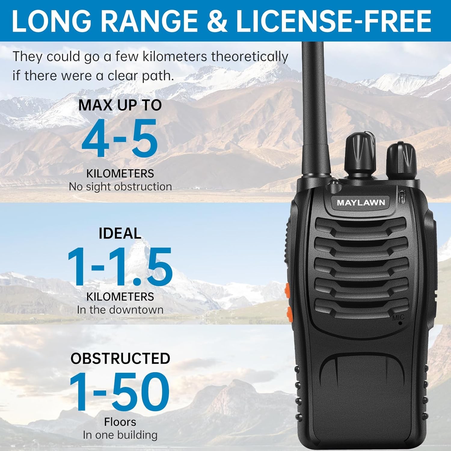 2 PACK Long Range Walkie Talkie 100 Mile Two Way Radio Charge Headset Waterproof