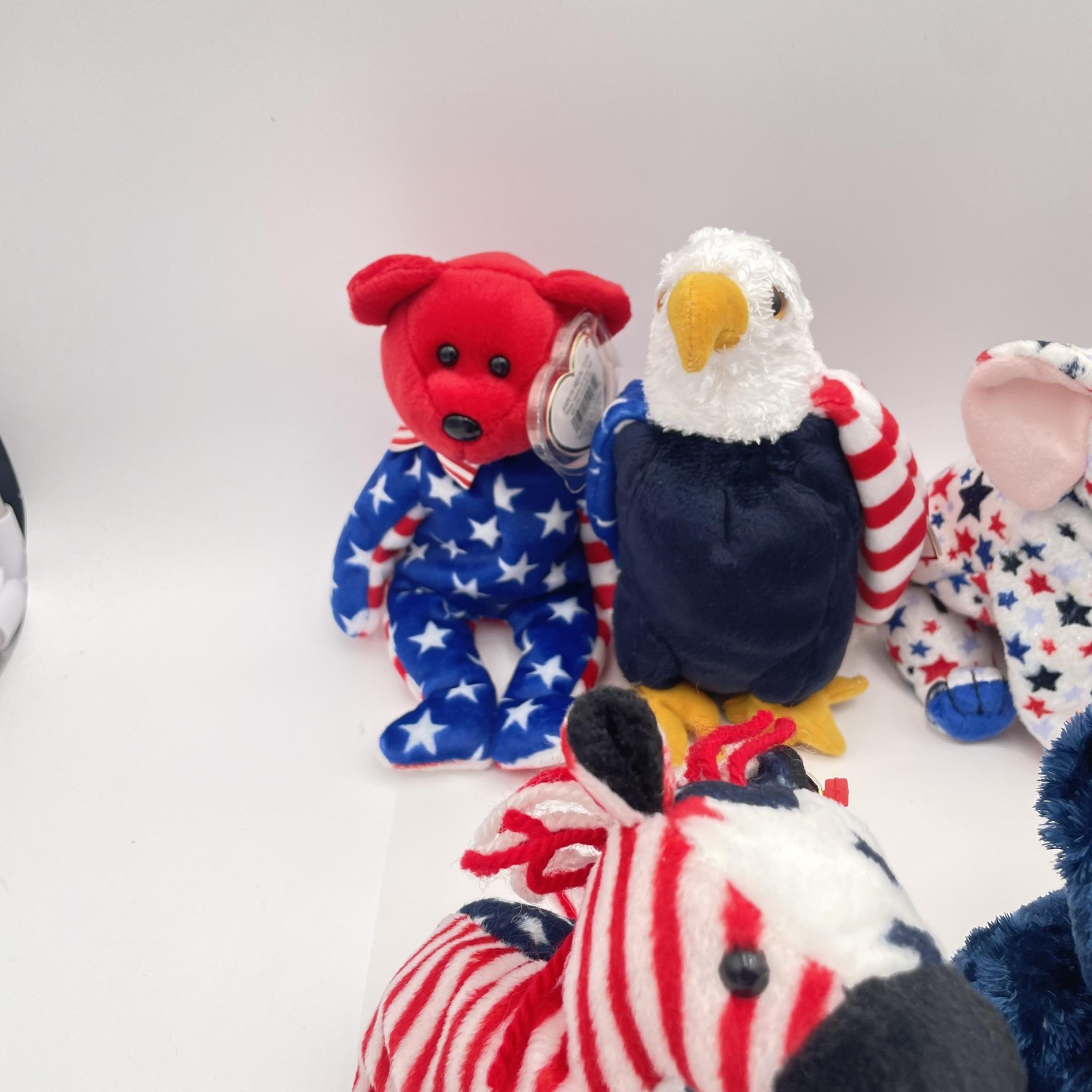 Ty Beanie Babies Patriotic Lot USA Bears Eagle Dog Elephant Zebra Plush RWB Set