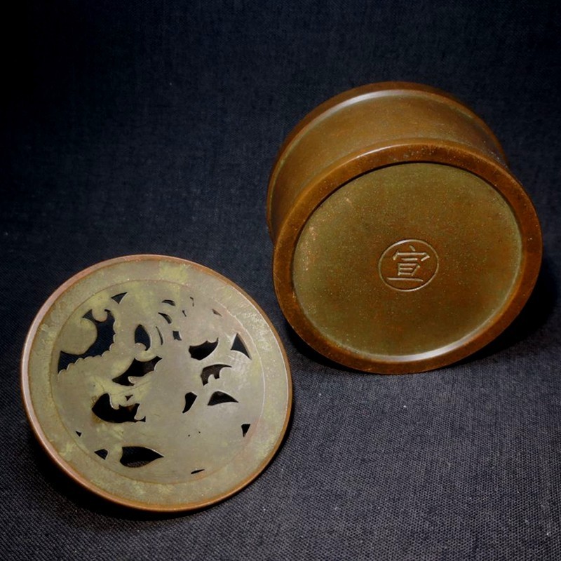 2.7" Mark Old Antique Chinese Bronze Dragon Censer Incense burner Censer Statue