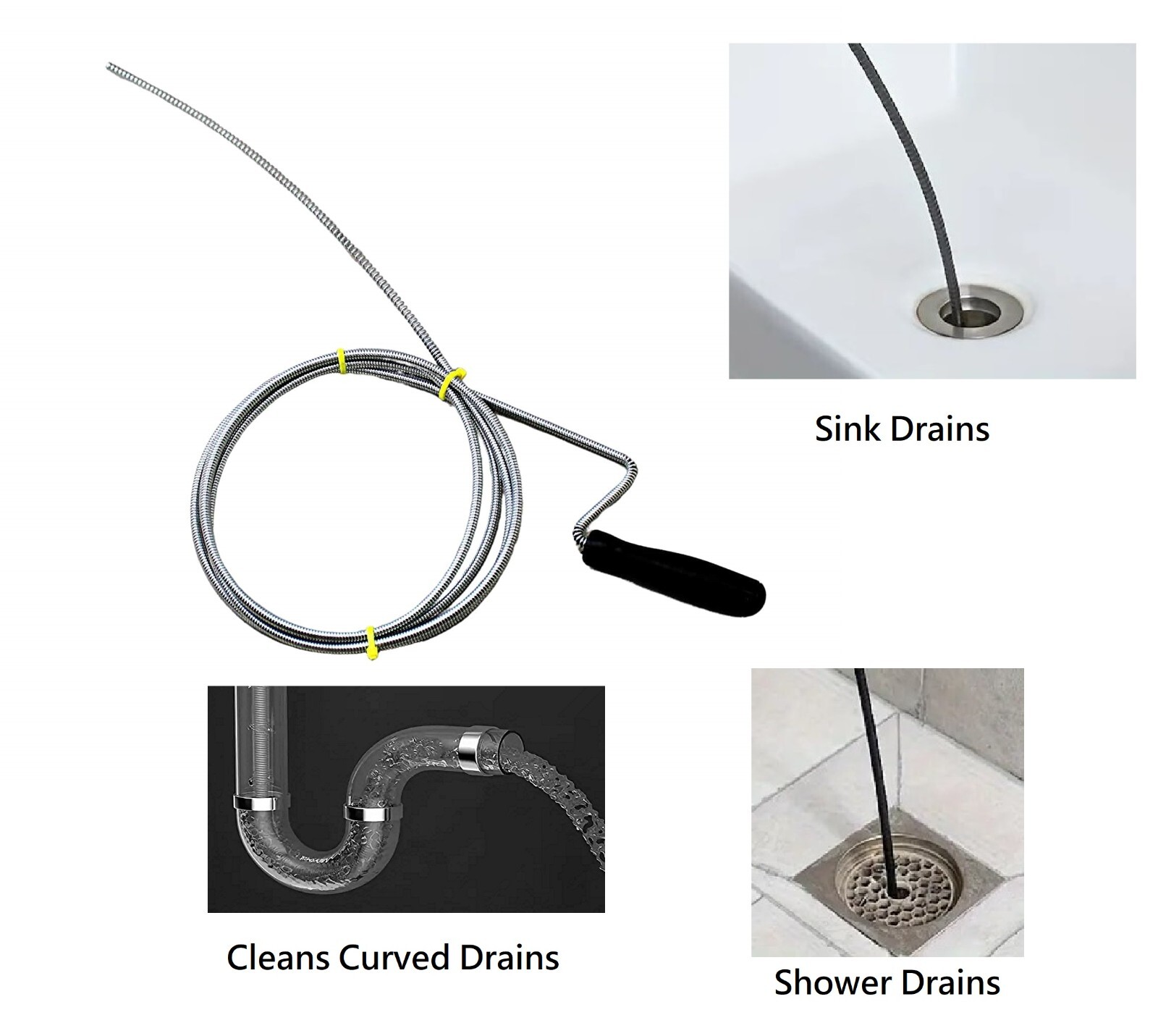 Manual Drain Snake Clog Remover - 10-Foot Metal Tool for Sinks, Drains, Toilets