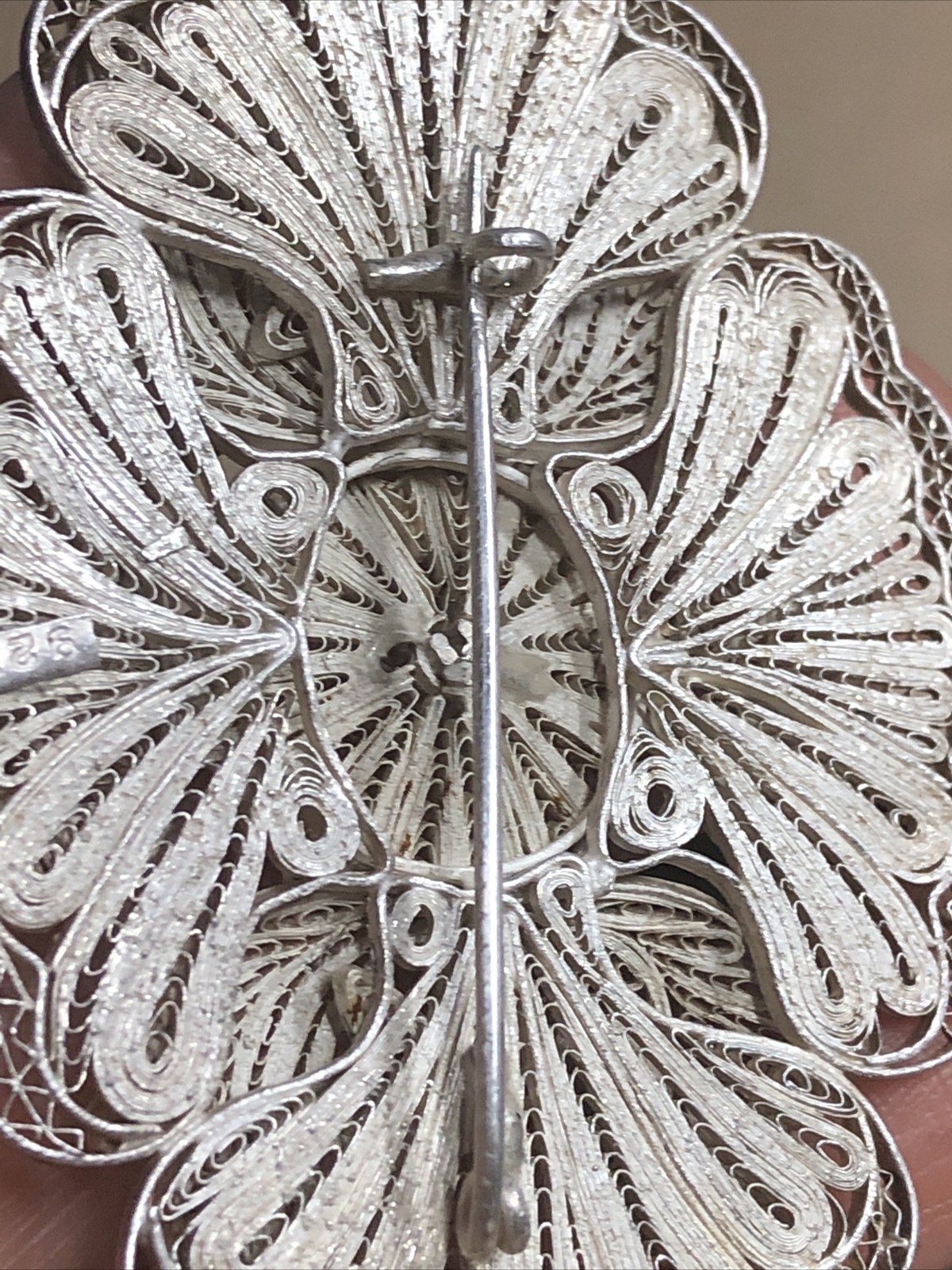 Vintage Old 925 Sterling Silver Cannetille Filigree Floral Pin Brooch 17.7g