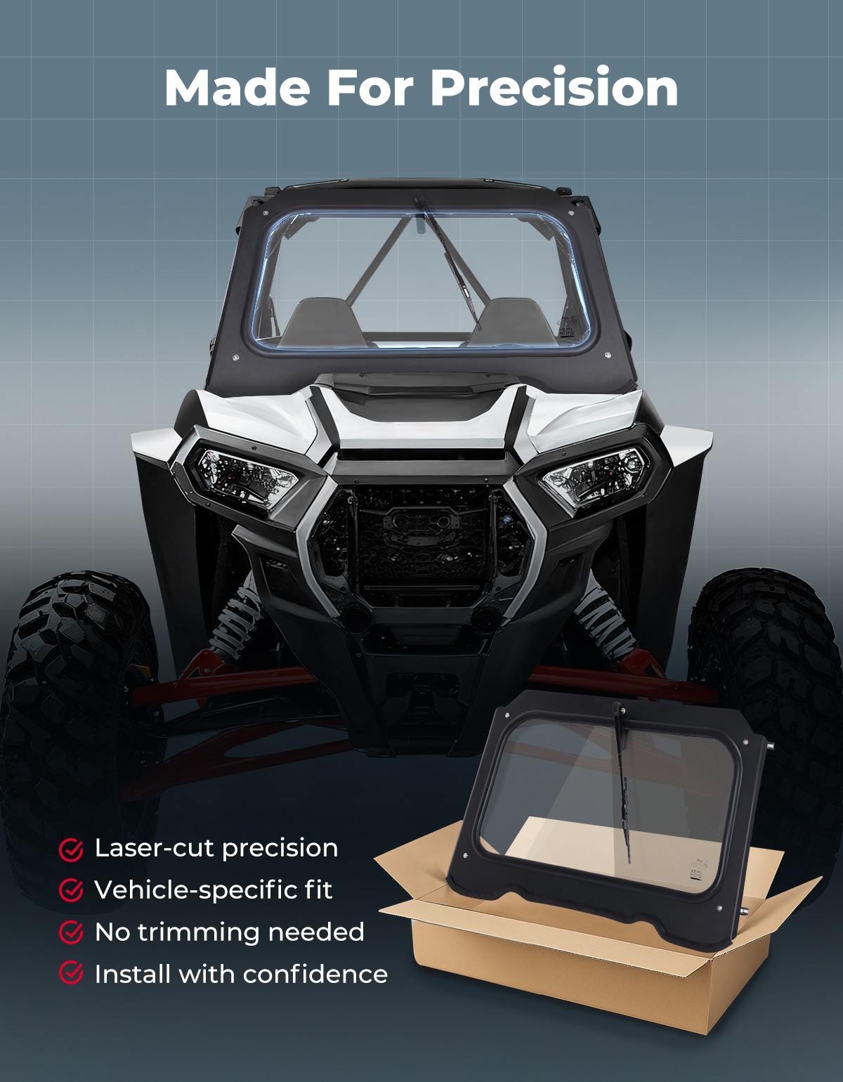 Glass Windshield W/Manual Wiper For 2014-2018 Polaris RZR XP 1000/ 4 Turbo Trail