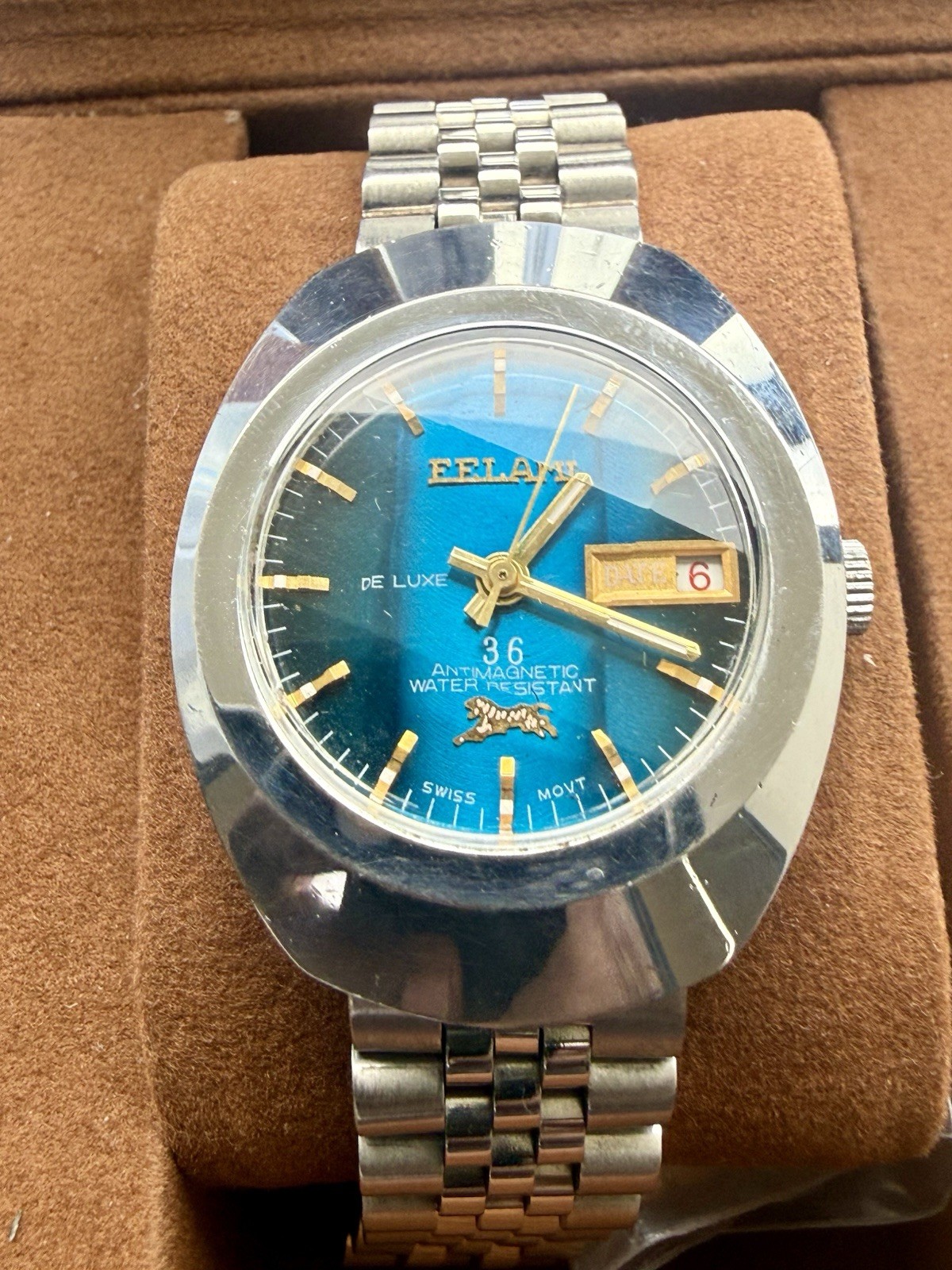 Vintage ELAMI De Luxe 36 automatic Swiss Mens Watch Rare