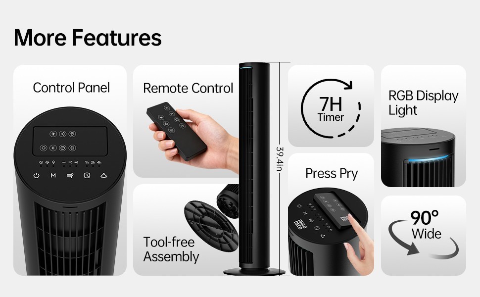 PHILODECO Tower Fan 40 Inch Bladeless Fan 80 ° Oscillating Fan Silent Remote New