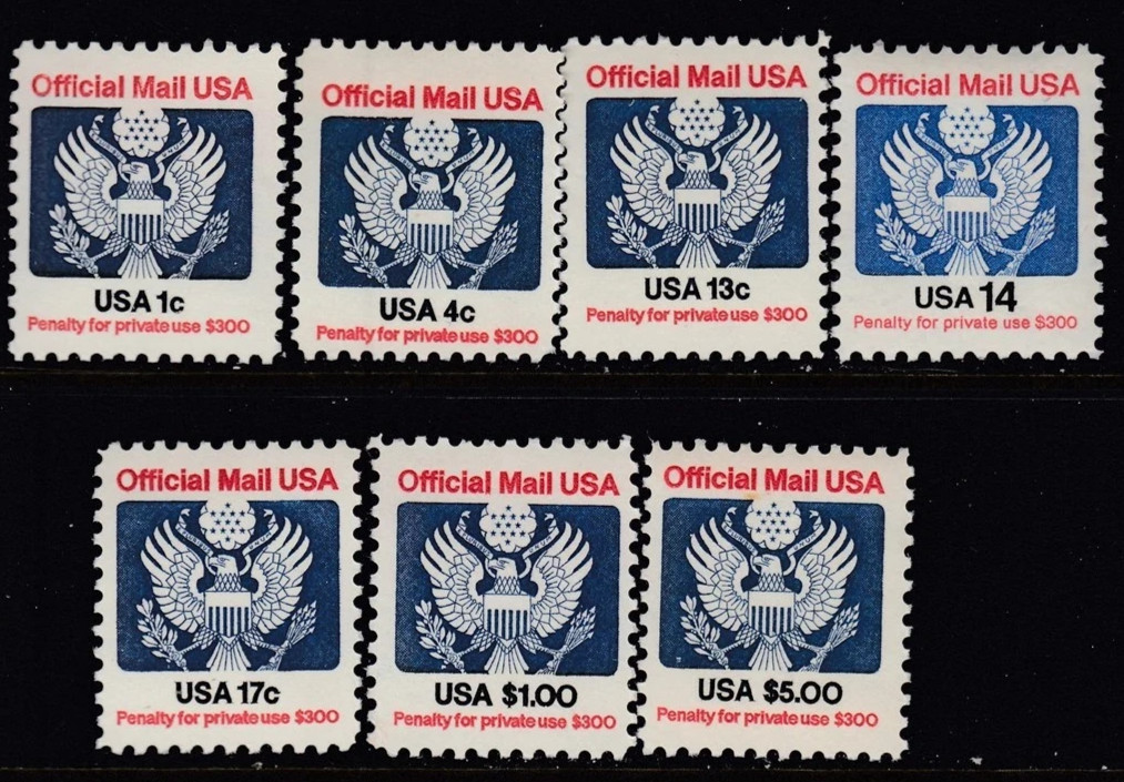 US, O127-133 Official Mail set FV $6.5,  MNH