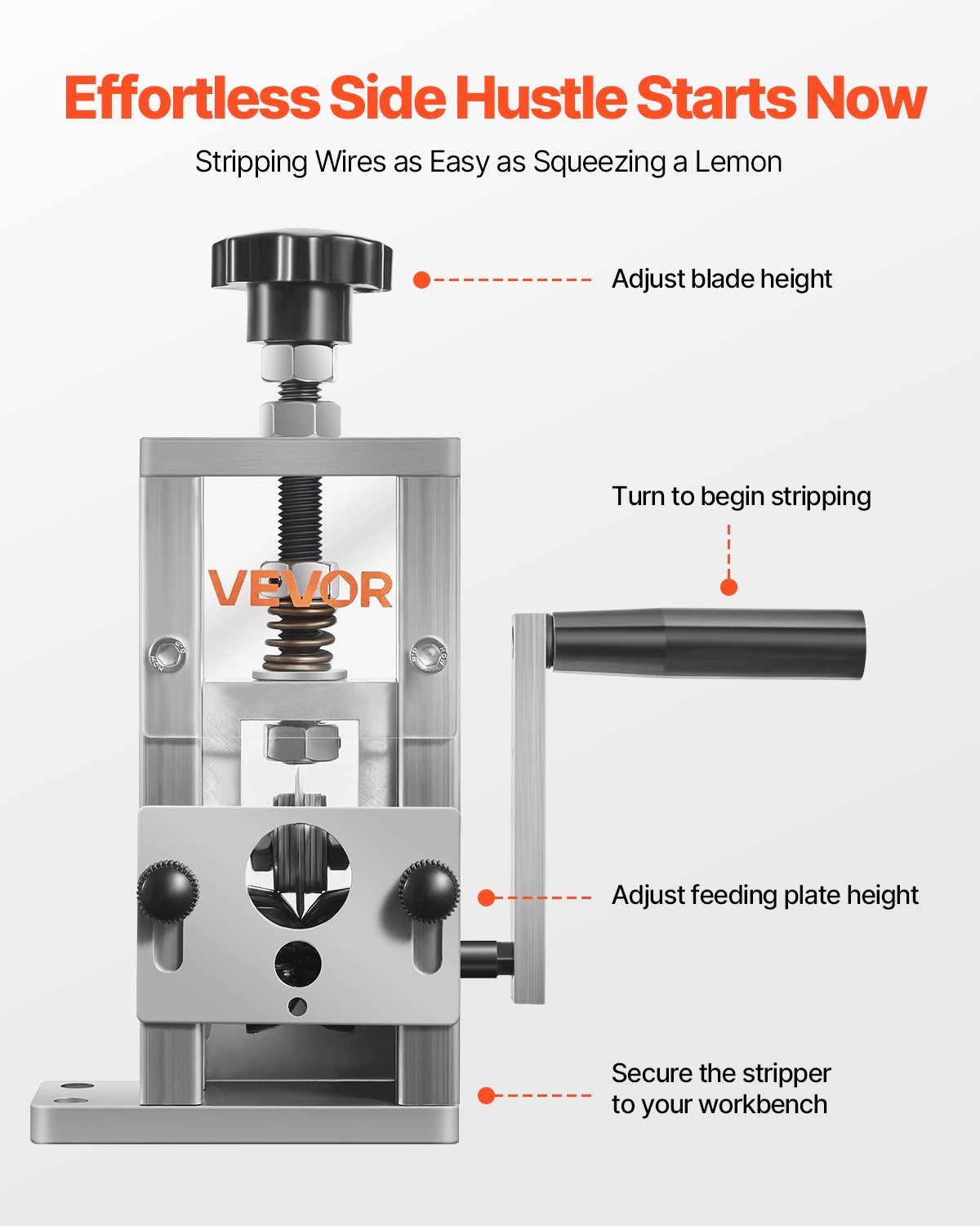 VEVOR Manual Wire Stripper Stripping Machine 0.06-1 in Hand Crank or Drill