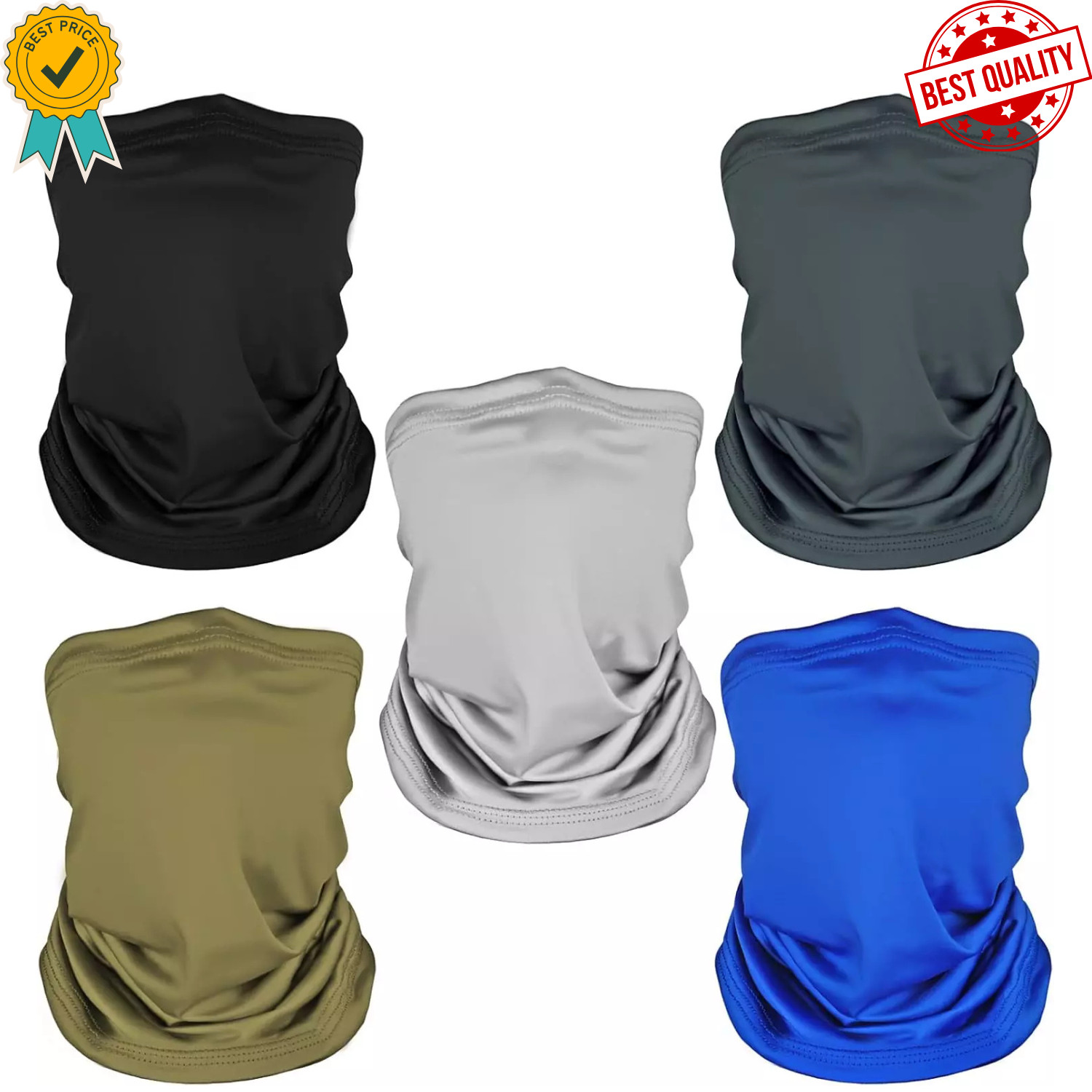 5 Pack Neck Gaiter Face Cover for UV Sun Protection, Breathable Cooling Face Mas