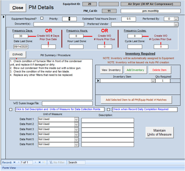 ZUD, MS Access CMMS app for Maintaining Equip, Inventory ,PM/Repair Work Orders