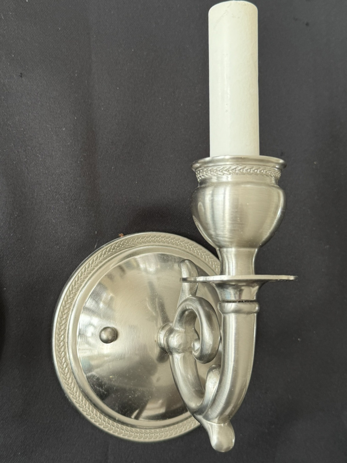 Vintage Pair Stately Pewter Silver Single Arm Wall Sconce Sconces Engraved