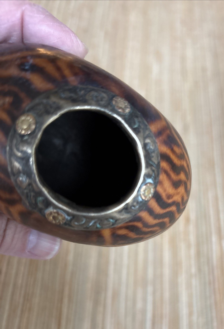 Vtg Galleta (Cookie Shape) Style Yerba Mate Gourd Silver & Gold Ferrule (Ring)