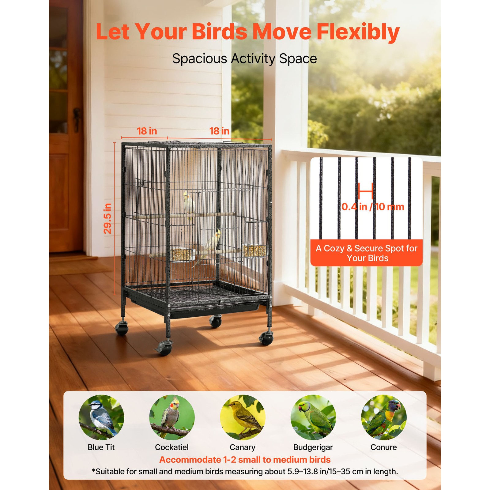 Uimoso Bird Cage with Open Flat Top, 18 x 18 x 30 inch, Wrought Iron Design