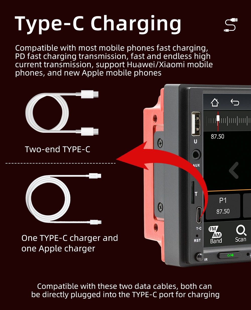 Double 7" 2Din Touch Screen Car Stereo Bluetooth Radio Apple/Android Carplay GPS