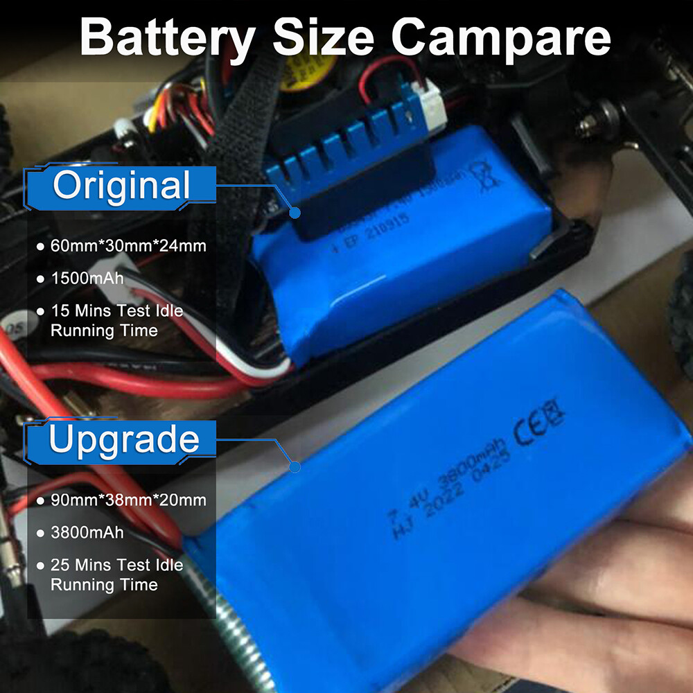 2pcs 7.4v 3800mah Rc 2s Lipo Battery T Plug For Wltoys 144001 144010 124016