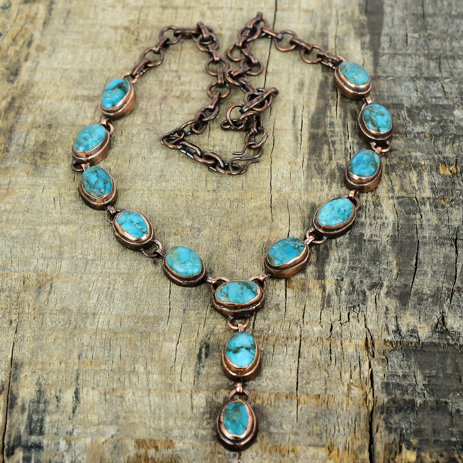 Valentines Sale Tibetan Turquoise Stone Chain Wife Electroformed Necklace Copper